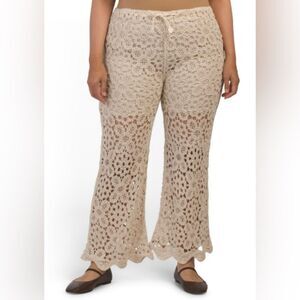 Solitaire SOLITAIRE Crochet Lace Pants Ankle Beige Natural Plus 1X NWT